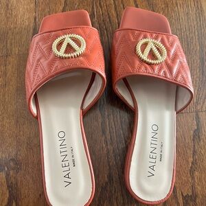 Valentino Orange Quilted Slide Sandals